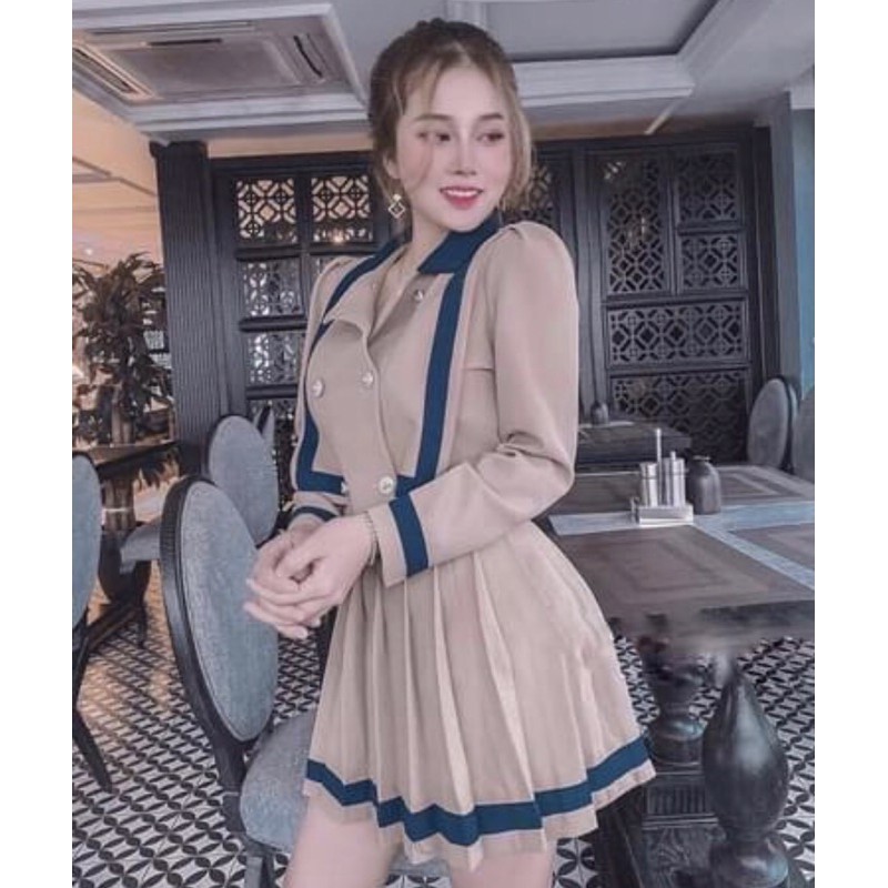 Set vest cao cấp hàng bao đẹp-Vest thiết kế phối váy xếp ly sang chảnh | BigBuy360 - bigbuy360.vn