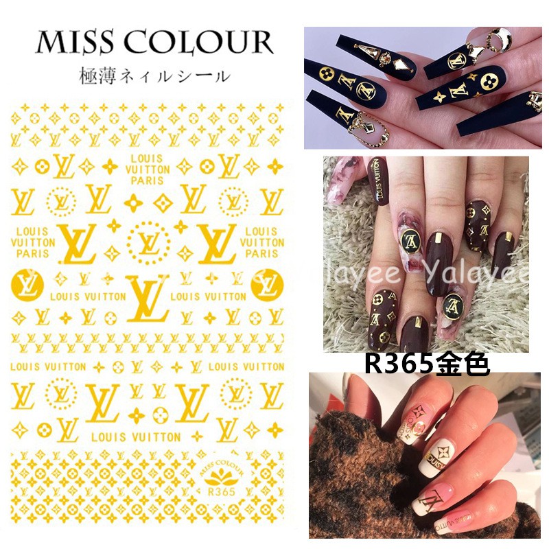 Miếng Dán Móng Tay Siêu Mỏng In Logo LV Dạ Quang Phong Cách Đường Phố Nhật Bản