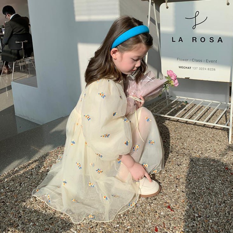 Đầm Công Chúa Tay Dài Cổ Tròn In Họa Tiết Hoa Mùa Hè Hàn Quốc Cho Bé Gái Se7en