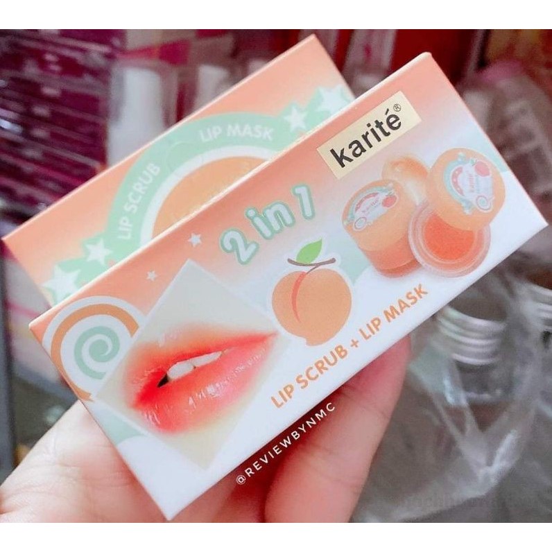Set tẩy tế bào chết + mặt nạ ngủ cho môi Karite