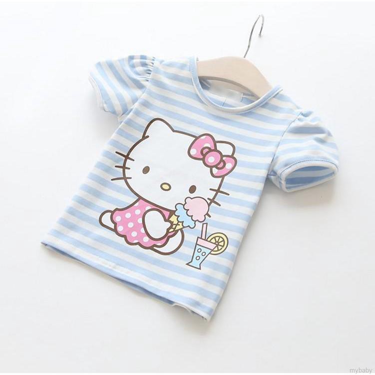 Áo vải sọc hình mèo Hello Kitty xinh xắn cho bé gái