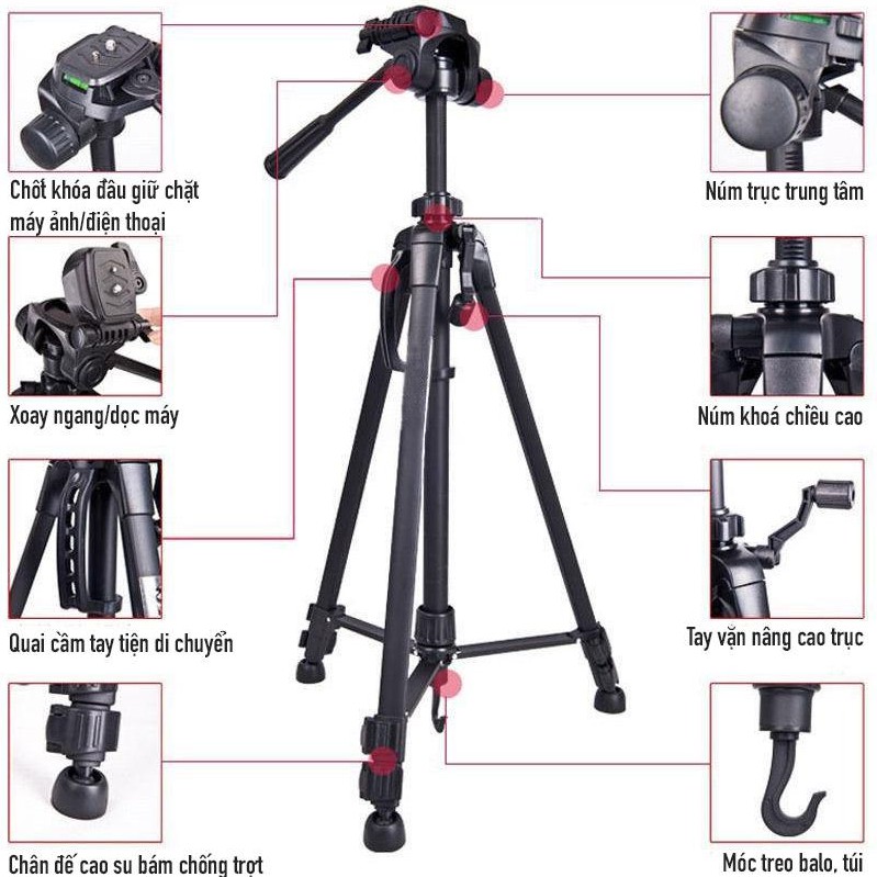 Chân máy ảnh Tripod điện thoại máy quay phim Weifeng WT 3520 hàng chính hãng tặng kèm kẹp điện thoại