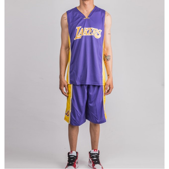 Bộ quần áo bóng rổ NBA Los Angeles Lakers trơn không số hàng đẹp nam nữ vải mè thoáng mát thấm mồ hôi tốt