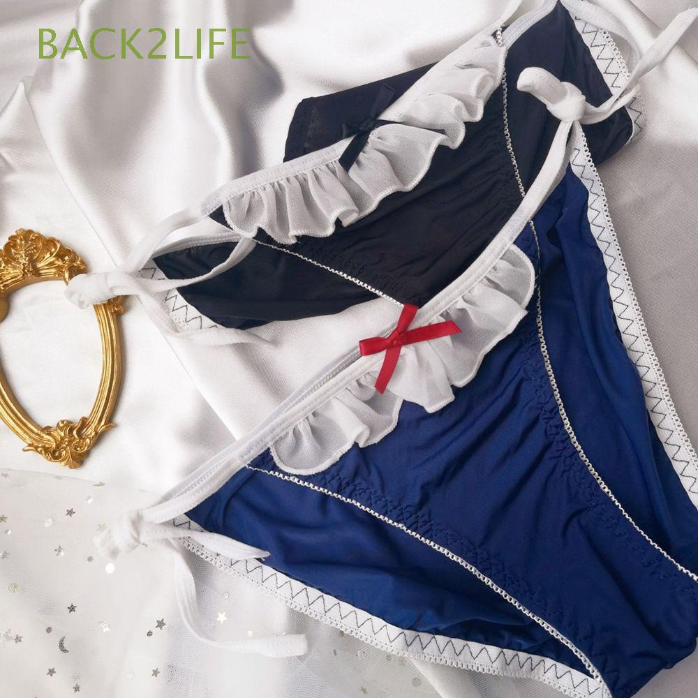 Quần lót cotton không đường may đính nơ phong cách Lolita gợi cảm cho nữ BACK2LIFE