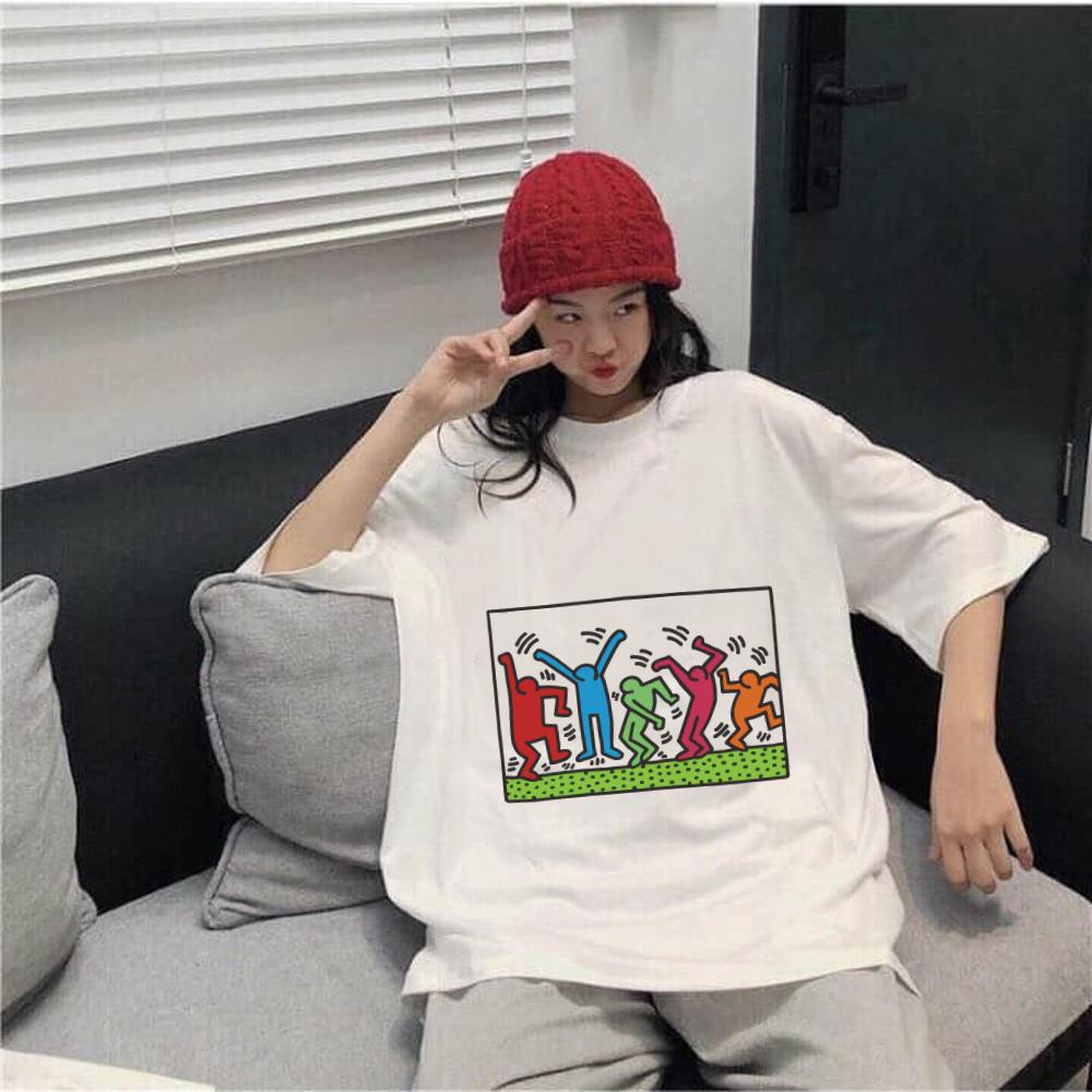 ÁO THUN AOMIVN Keith Haring-01-01TS0_129TAY LỠ CÁ TÍNH PHÔNG IN PHONG CÁCH HÀN QUỐC AOMI DU LỊCH