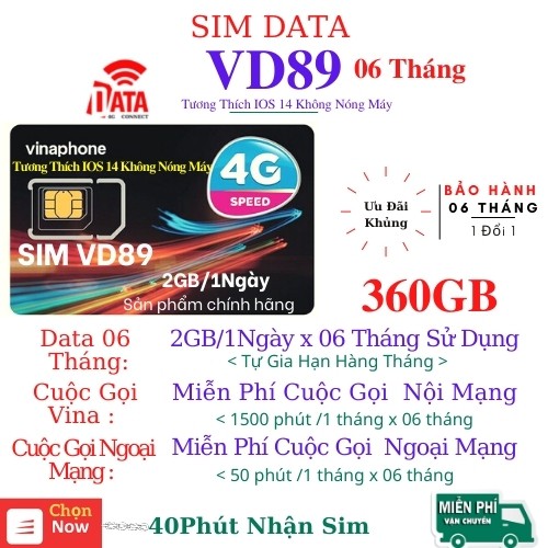 Sim 4G Vinaphone VD89 Miễn Phí 720GB và Gọi Miễn Phí 6 và 12Tháng . Sản Phẩm Sử Dụng Bảo Hành 1 Năm