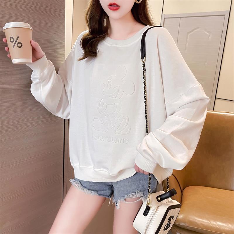 Áo thun nỉ tay dài dáng rộng phong cách Hàn Quốc hàng mới thời trang xuân thu 2021