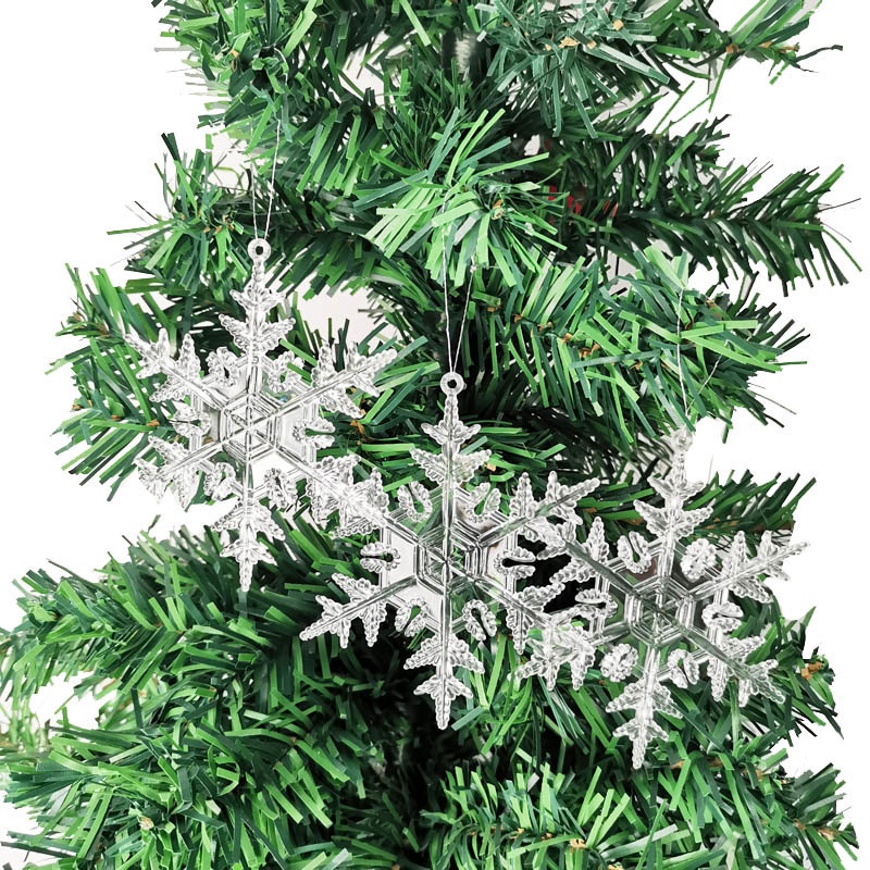 Set 6 Bông Tuyết Nhựa Acrylic Trong Suốt 95mm Trang Trí Cây Thông Noel