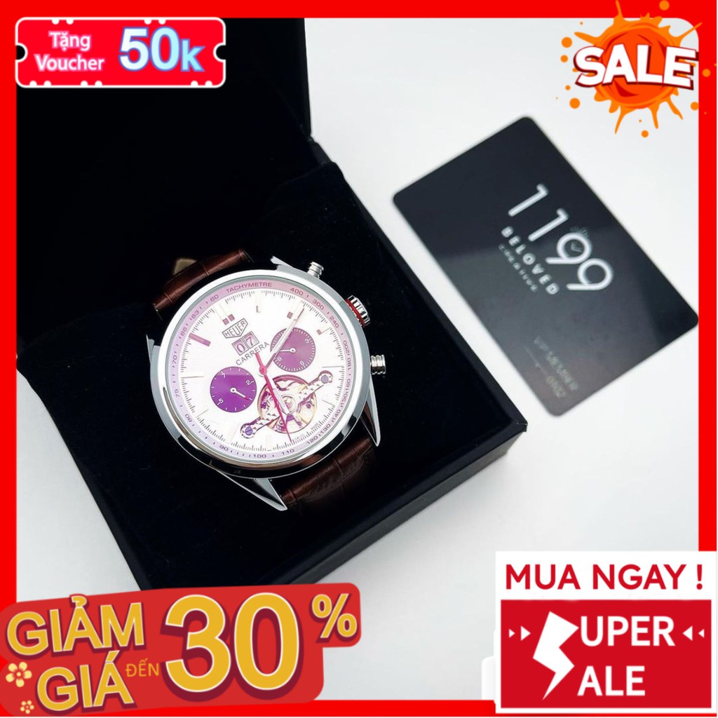 Đồng hồ cơ - Đồng Hồ Dây Da Nam 43mm Fom Mới Chống Xước Chống Nước Kính Sapphire Tím 201 - 1199 Watches