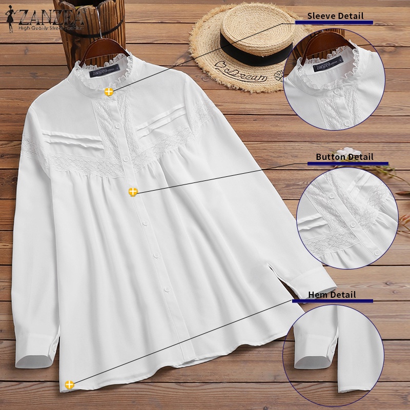 Áo sơ mi ZANZEA dài tay cổ bẻ phối ren phong cách Châu Âu thời trang cho nữ