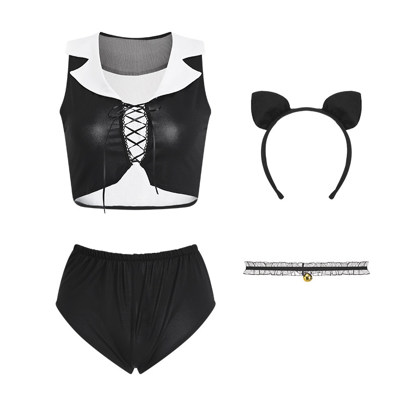 Bộ đồ ngủ croptop hóa trang miêu nữ xuyên thấu sexy - cosplay mèo kitty gợi cảm