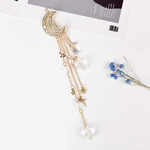 Kẹp tóc trang trí hình mặt trăng đính đá nhân tạo xinh xắn dành cho nữ