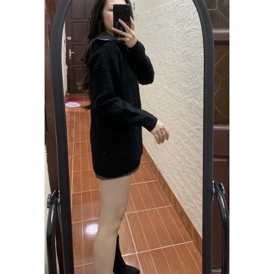 Áo len dày cao cổ khoá khéo giấu quần cá tính thanh lý