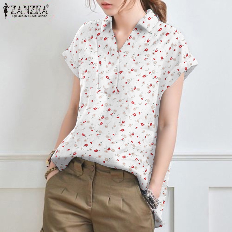 Áo sơ mi ZANZEA dáng rộng ngắn tay in hoa thời trang retro nữ tính