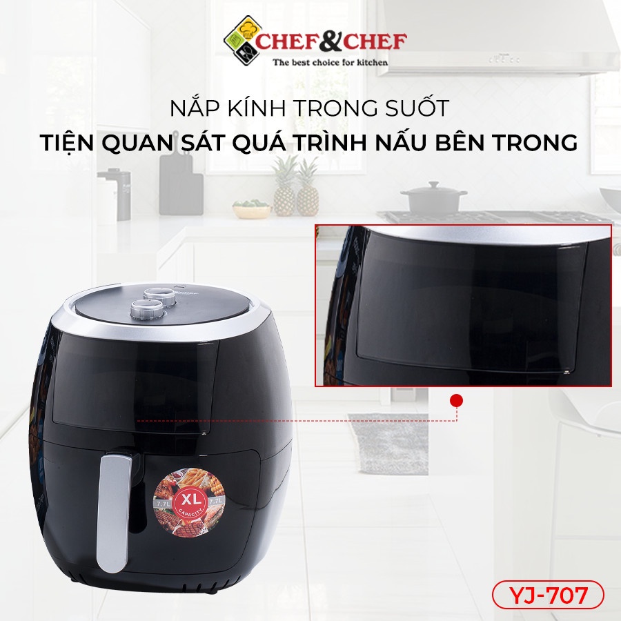 Nồi chiên không dầu CHEF&amp;CHEF 7.7l (YJ – 707) ứng dụng công nghệ Rapid Air đảo nhiệt 360 độ giúp thực phẩm chín đều