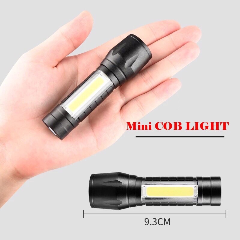 Đèn Pin Mini Siêu Sáng 3 In 1 Led XPE + Led Cob Pin Sạc Usb Ánh Sáng Mạnh Có Zoom Nhỏ Gọn Tiện Lợi