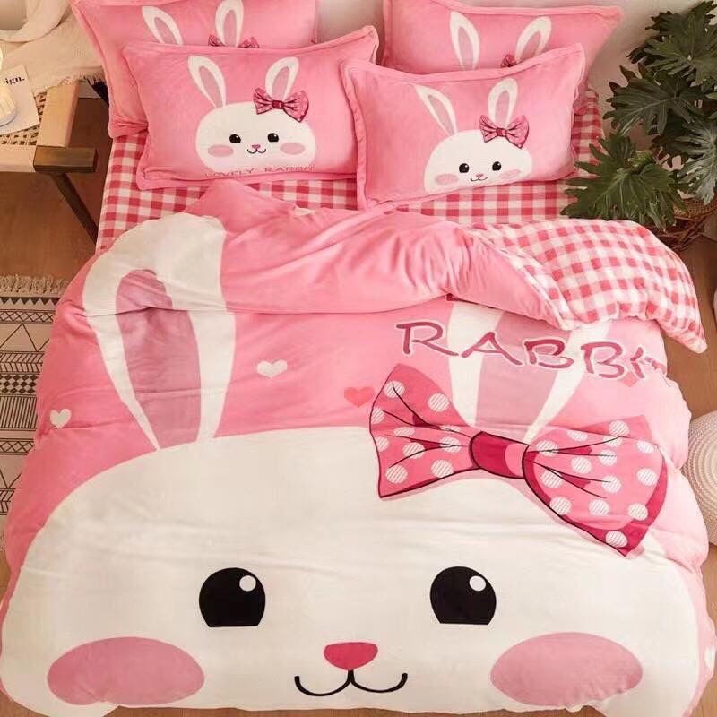 BỘ CHĂN GA GỐI NỈ NHUNG 3D kute dễ thương - mềm mịn ấm