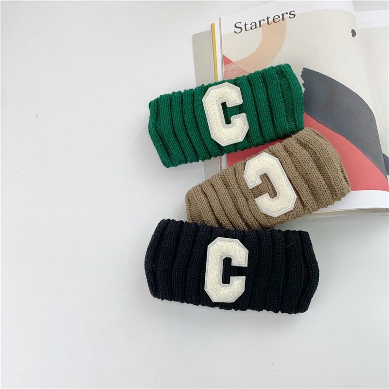 Băng đô len thêu chữ C năng động cá tính phong cách Hàn Quốc dành cho nữ