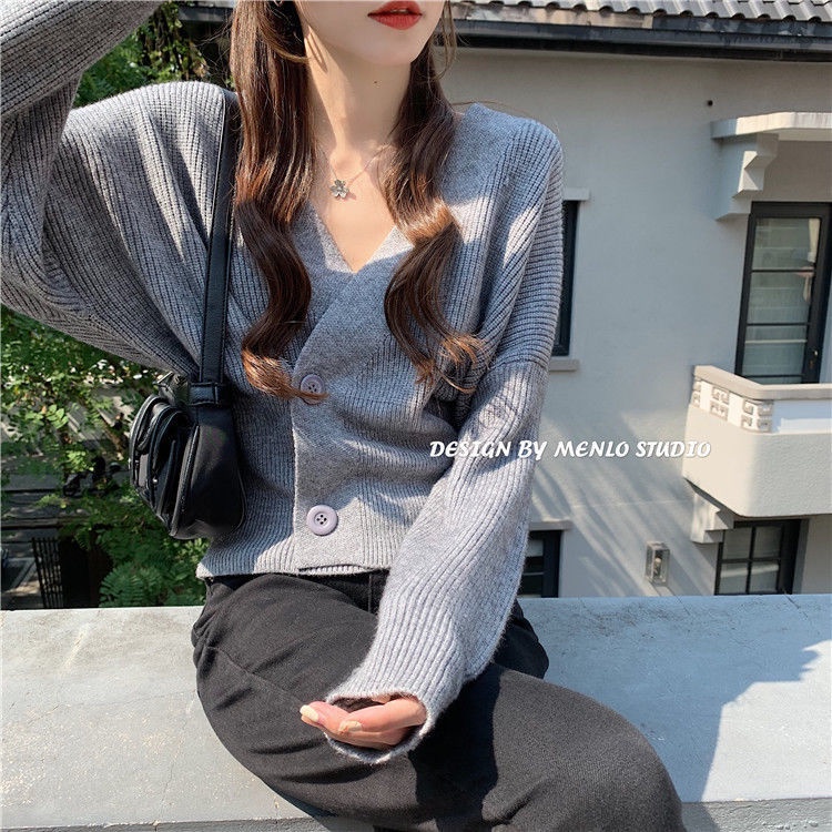 Áo Sweater Dệt Kim Cổ Chữ V Dáng Rộng Thiết Kế Mới Đơn Giản Thời Trang Mù