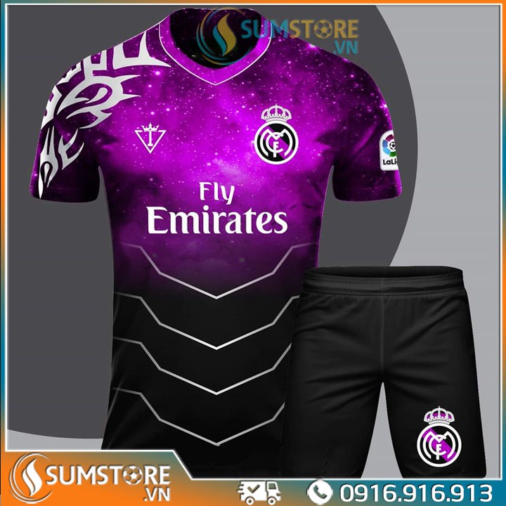 Quần Áo Bóng Đá Real Madrid Galaxy Tím S03 - Đồ Đá Banh Thể Thao Nam Nữ Mới Đẹp