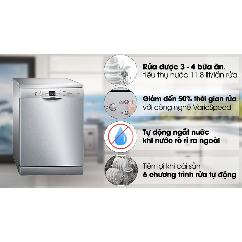 MÁY RỬA CHÉN ĐỘC LẬP BOSCH Series 6 SMS63L08EA Điện Máy Hải Đăng HN