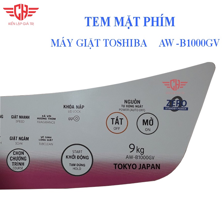 Tem bảng điều khiển máy giặt Toshiba AW- B1000GV  tem mặt phím