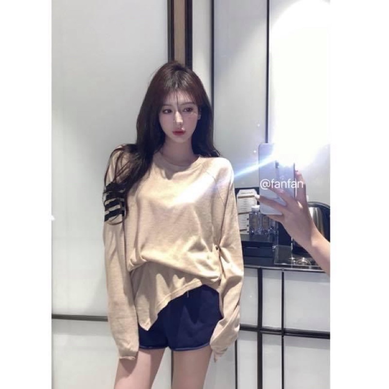 Áo thun tay dài kiểu nữ oversize form rộng sọc vằn thome browne - Order taobao quảng châu