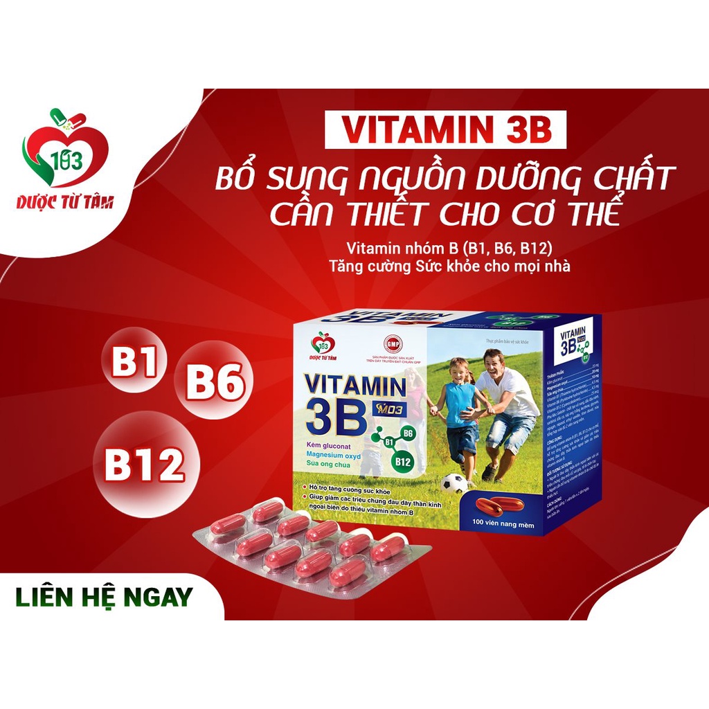 Vitamin 3B M03 Bổ sung Sữa ong chúa Kẽm Magnesium Vitamin B1 B6 B12 Tăng cường sức khỏe nâng cao sức đề kháng Hộp 100v