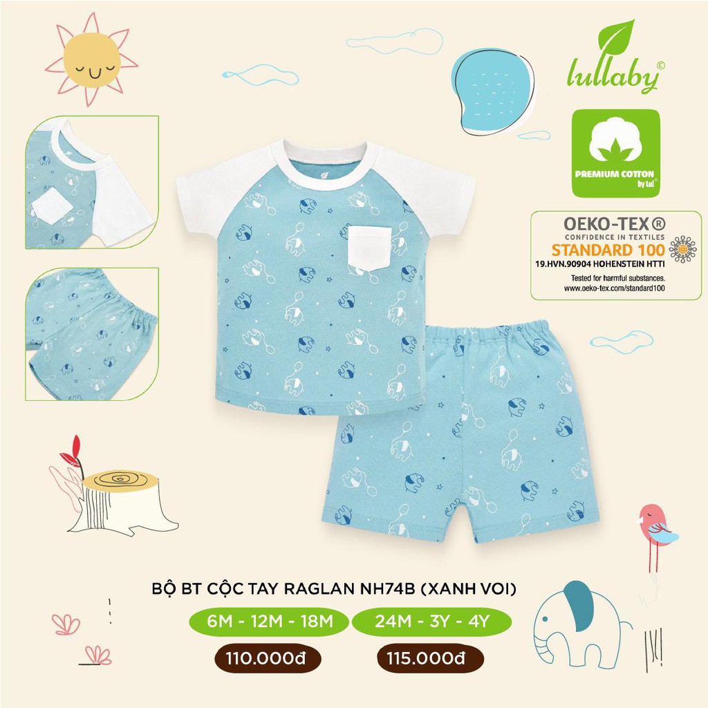 Bộ cộc LULLABY cotton hè 2021 raglan 5 màu