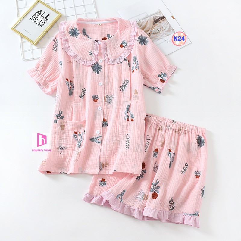 Bộ Pijama Sau Sinh Vải Xô Nhăn - Cộc tay N24