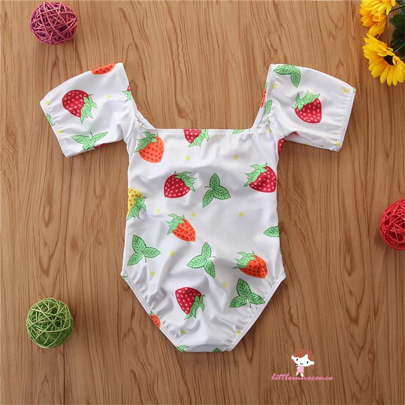 ❤XZQ-Baby Girls Strawberry Print One-Piece, Toddler Swimsuit Short-Sleeved Bowknot Hollow Out Swimwear for Water Sports