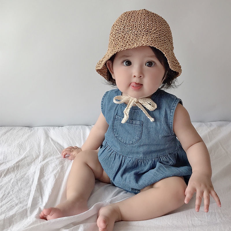 Mũ cói chống nắng phong cách Hàn Quốc dễ thương cho bé gái (6 tháng - 6 tuổi)