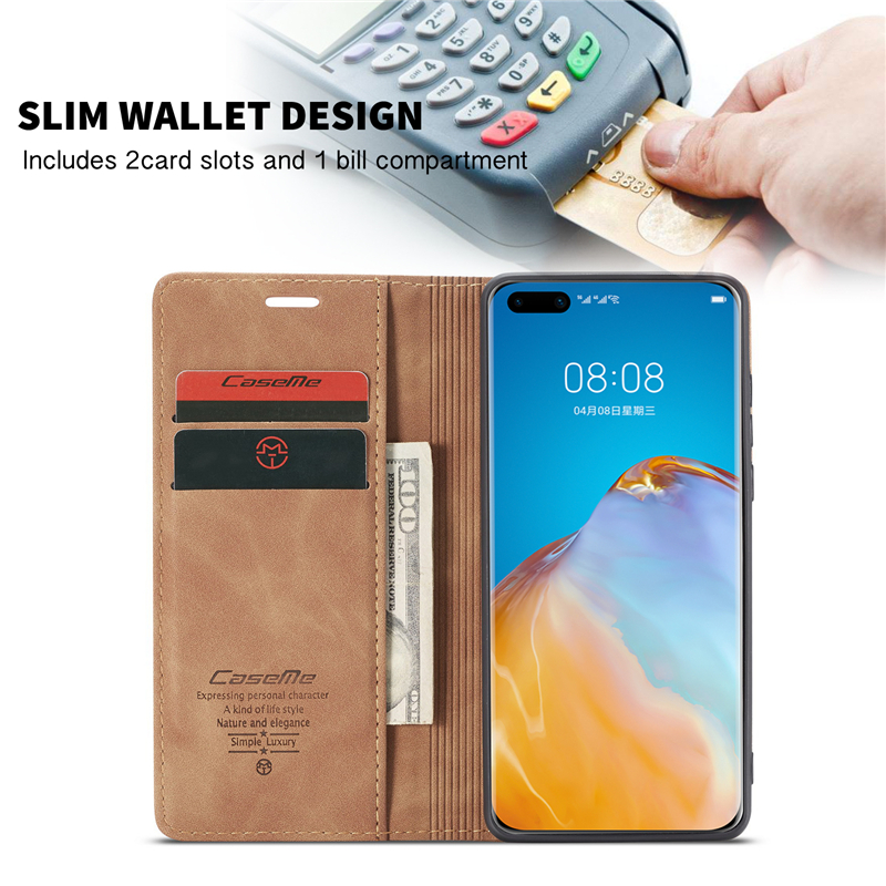 Bao da điện thoại có nắp lật và ngăn đựng thẻ cho Huawei P20 P30 P40 P50 Mate 30 Pro Lite