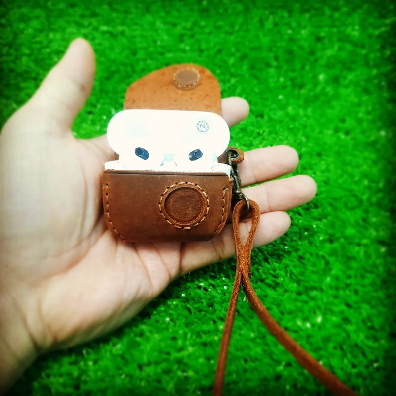 BAO DA AIRPODS 3 NÚT NAM CHÂM - HANDMADE DA THẬT