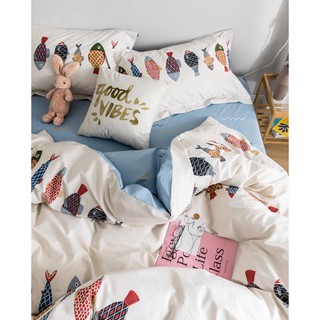 set chăn ga gối cotton living cao cấp mẫu cá