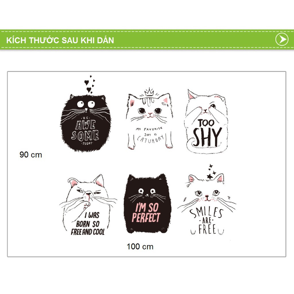 Decal dán tường Mèo con dễ thương ngộ nghĩnh trang trí phòng ngủ, phòng khách, quán xá giá rẻ AmyShop