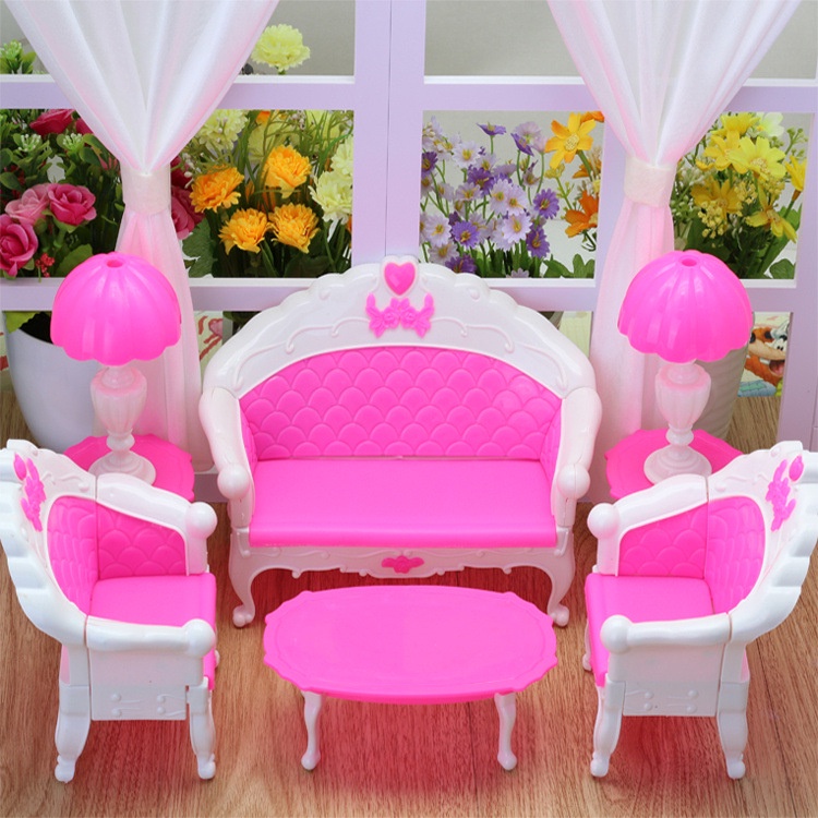 Set 6 món Sofa bàn ghế cho búp bê Barbie,búp bê Xinyi,búp bê Licca, phụ kiện đồ chơi, búp bê nội thất cho bé