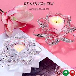Đế Nến, Đáy Đựng Nến Hình Hoa Sen 3 Tầng Thuỷ Tinh Cao Cấp [B7_D3]