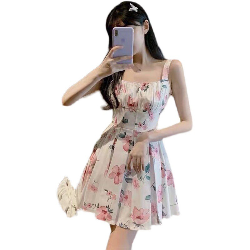 ┅♣⊕Mùa hè năm 2021 phong cách mới thời trang Hàn Quốc mỏng giảm béo kết hợp tất cả các hoa Pháp váy voan nữ d