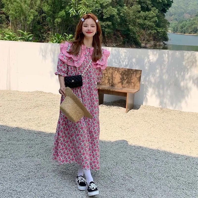 Váy Hoa Nhí Cổ Bèo Tay Bồng