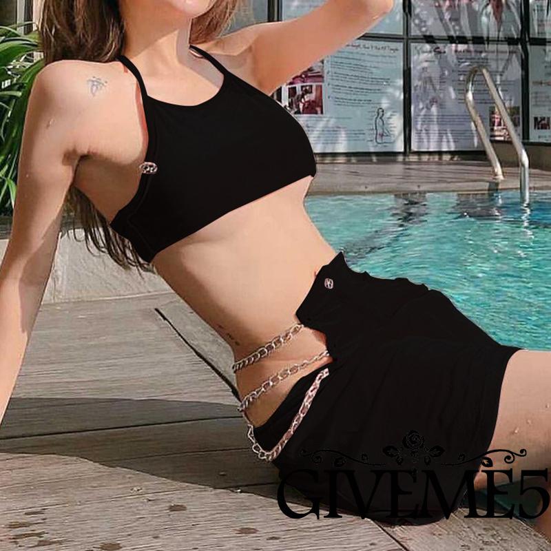 Set Áo Tank Top Cổ Yếm + Chân Váy Ôm Dáng Lưng Cao Thời Trang Mùa Hè Cho Nữ