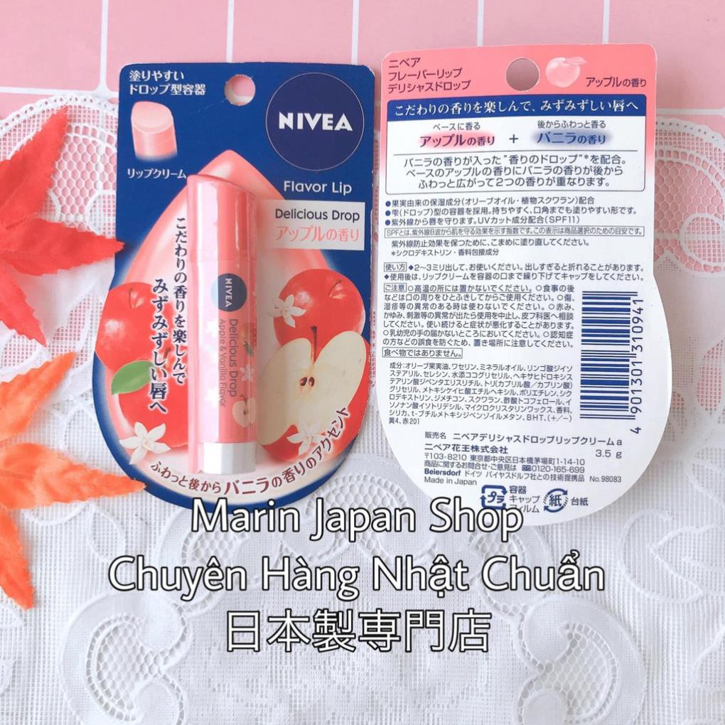 Son dưỡng môi Nivia Nhật Bản có màu hồng và cam tự Nhiên, hương táo và hương đào trái cây