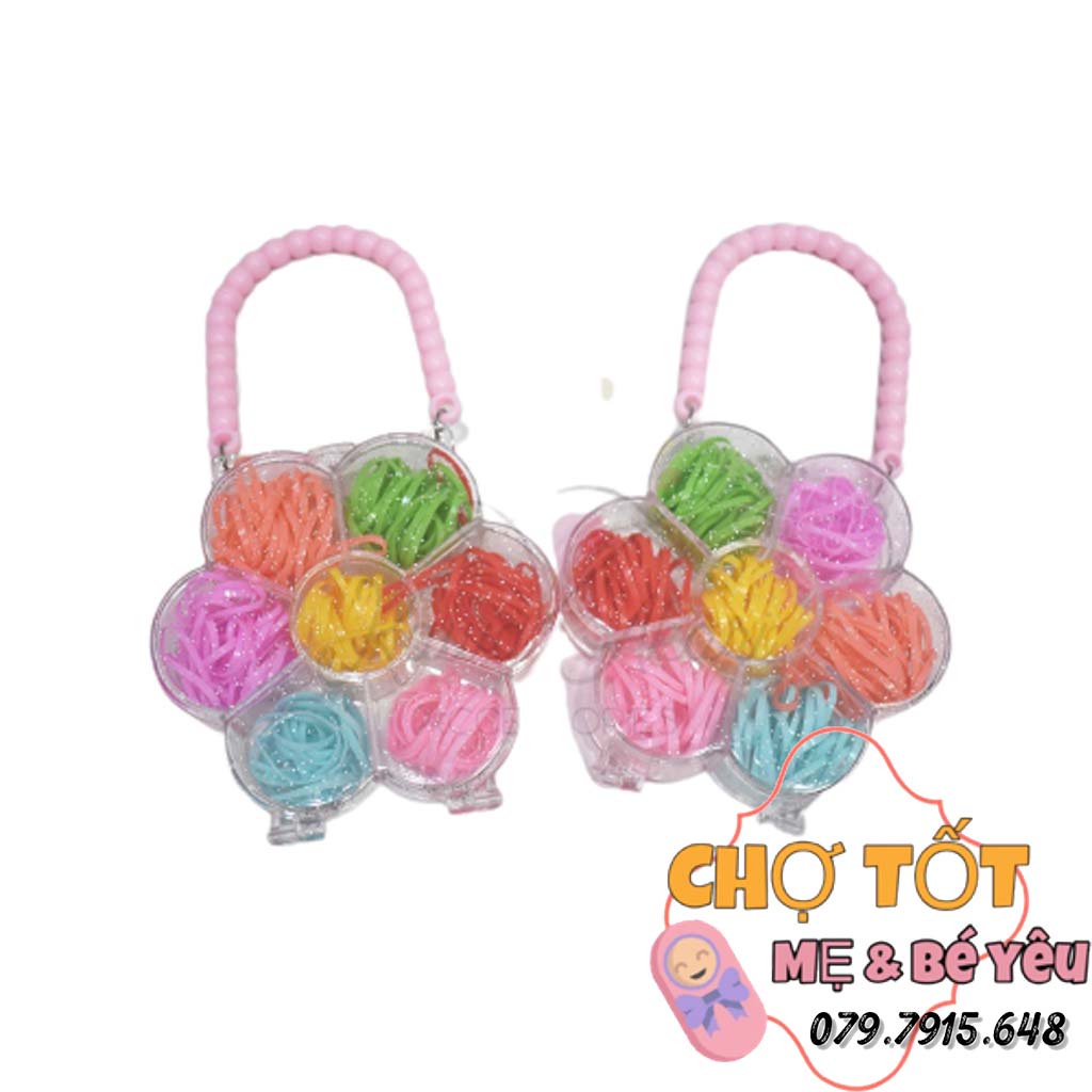 Hộp Túi Xách Kèm Thun Cột Tóc Thái Siêu Dày, Không Đau Tóc cho bé nhiều mẫu dễ thương