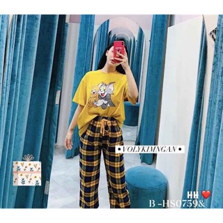 Sét áo thun in chuột kèm quần kẻ - HS