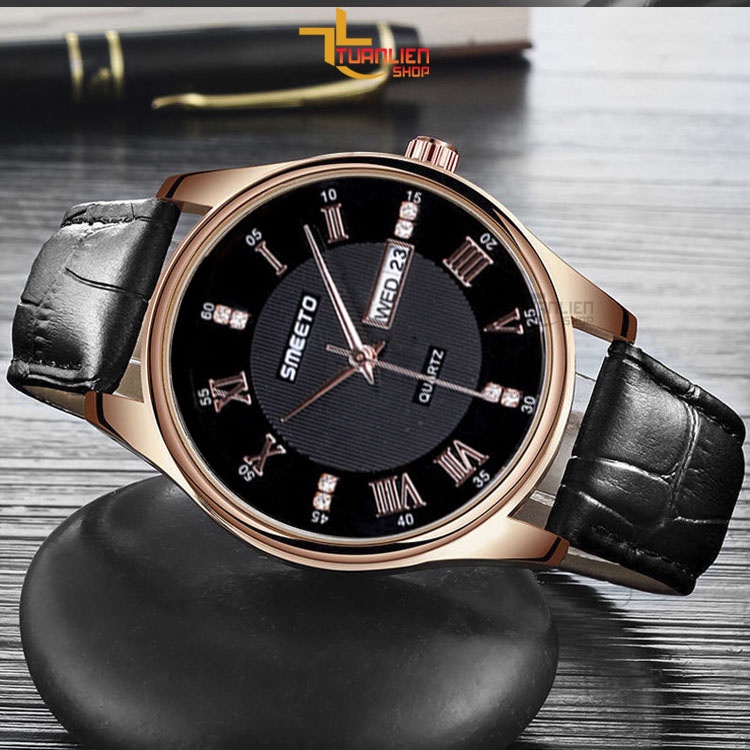 Đồng Hồ Nam Chính Hãng SMEETO, Dây Da, Có Lịch, Chống Nước Tốt, Tặng Hộp Đồng Hồ Và Pin Dự Phòng