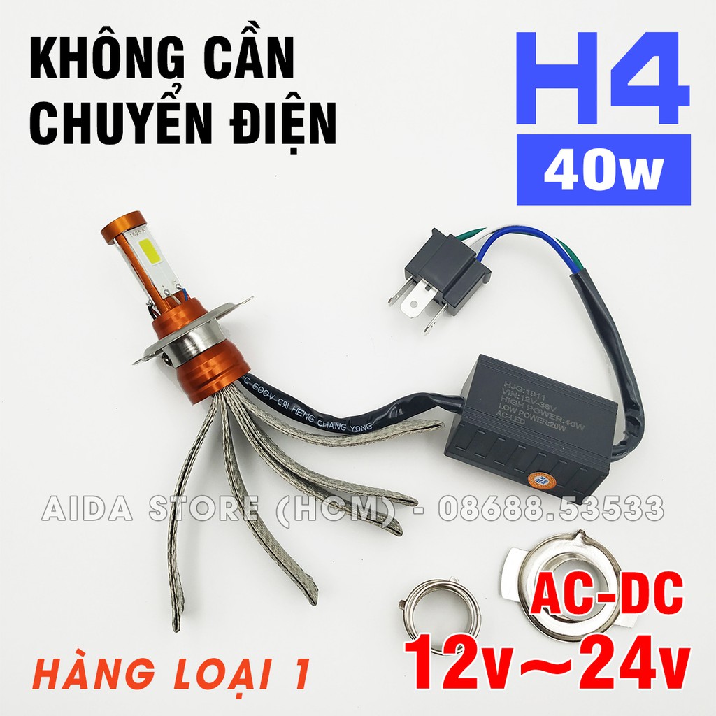 01 bóng LED pha H4 siêu sáng 3 tim tản nhiệt đuôi công AC-DC 12v-24v 40w