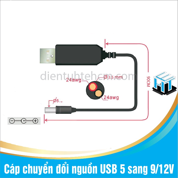 Cáp chuyển đổi nguồn USB 5V sang 9V,12V