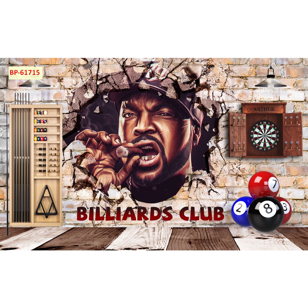 Tranh dán tường 3D bi-a màu sắc tươi sáng, độ sắc nét cao, độ bền màu từ 10 năm trở lên