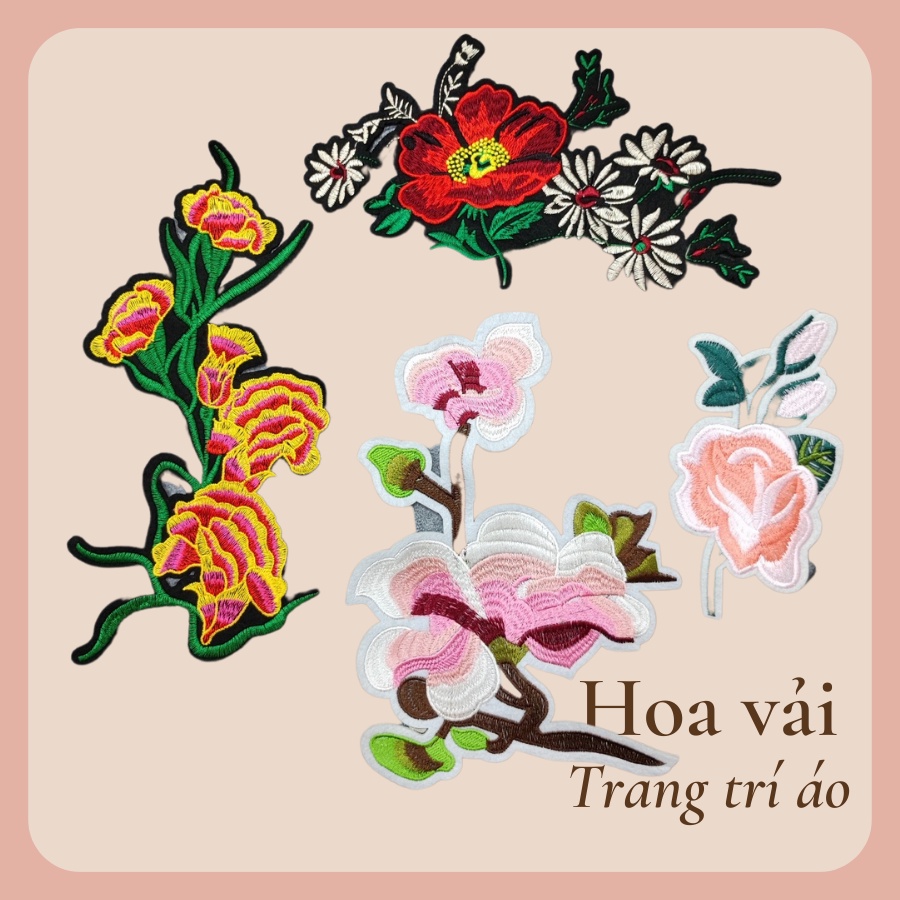 Sticker ủi áo hoa vải thêu cao cấp -DÙNG LÀM BÔNG CÀI ÁO HAY HÌNH ỦI ÁO TRANG TRÍ VÁY, ĐẦM, ÁO DÀI HOẶC LÀM MIẾNG VÁ ÁO