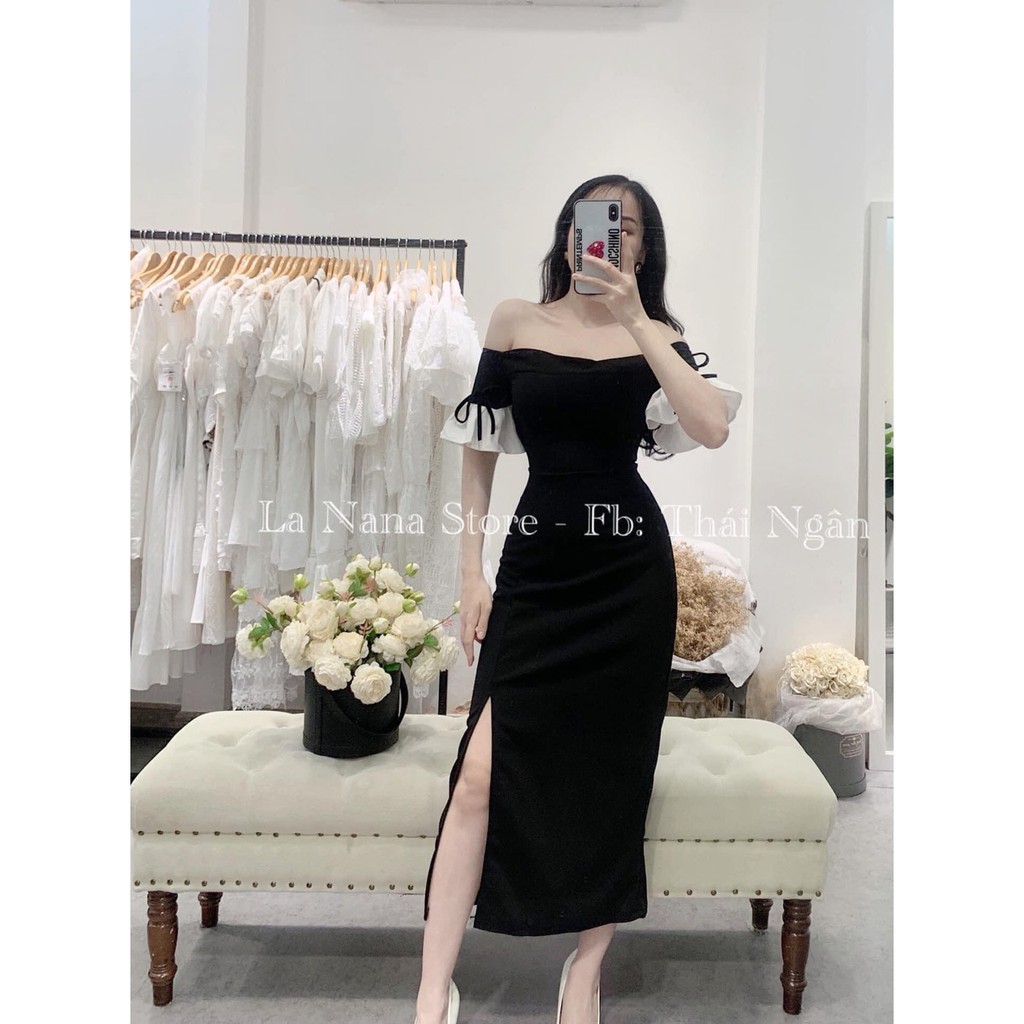 Đầm Trễ Vai Tay Bèo Xẻ Đùi